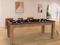 Billard Arizona 7 pieds convertible en table à manger - 8 personnes - Coloris hêtre boisé tapis noir