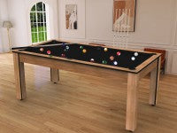 Billard Arizona 7 pieds convertible en table à manger - 8 personnes - Coloris hêtre boisé tapis noir
