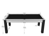 Billard Arizona 7 pieds convertible en table à manger - 8 personnes - Coloris blanc boisé tapis noir