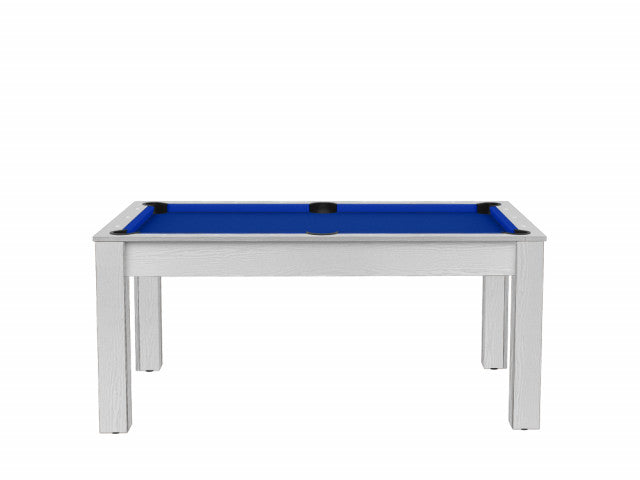 Billard Texas 6 pieds convertible en table à manger - 6 personnes - Coloris blanc boisé tapis bleu