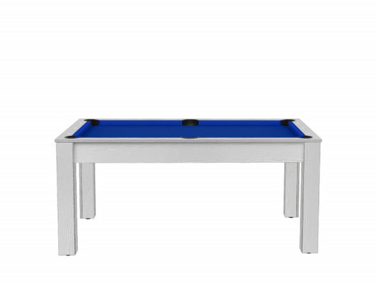 Billard Texas 6 pieds convertible en table à manger - 6 personnes - Coloris blanc boisé tapis bleu