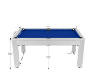 Billard Texas 6 pieds convertible en table à manger - 6 personnes - Coloris blanc boisé tapis bleu