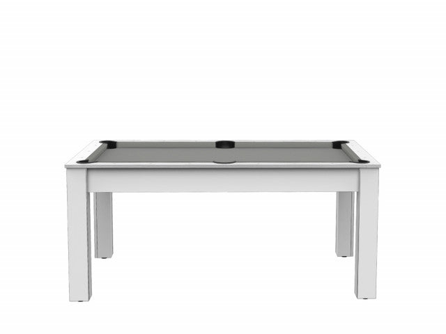 Billard Texas 6 pieds convertible en table à manger - 6 personnes - Coloris blanc laqué tapis gris