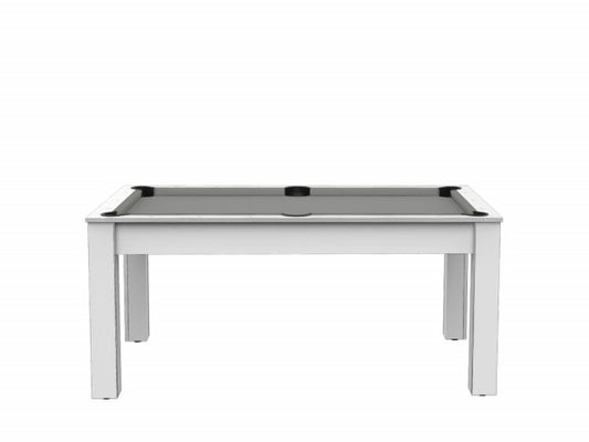 Billard Texas 6 pieds convertible en table à manger - 6 personnes - Coloris blanc laqué tapis gris