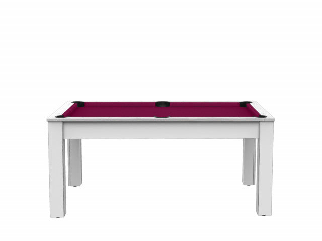 Billard Texas 6 pieds convertible en table à manger - 6 personnes - Coloris blanc laqué tapis prune