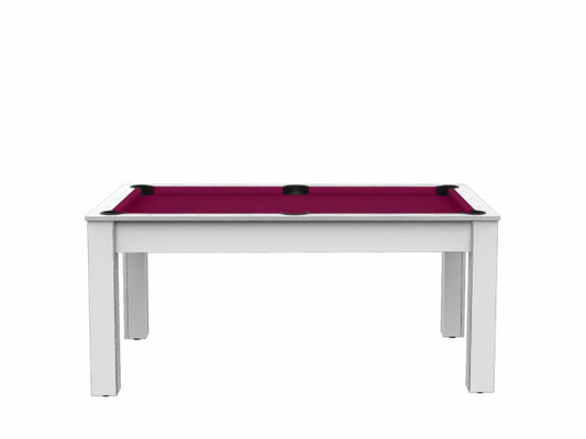 Billard Texas 6 pieds convertible en table à manger - 6 personnes - Coloris blanc laqué tapis prune