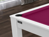 Billard Texas 6 pieds convertible en table à manger - 6 personnes - Coloris blanc laqué tapis prune
