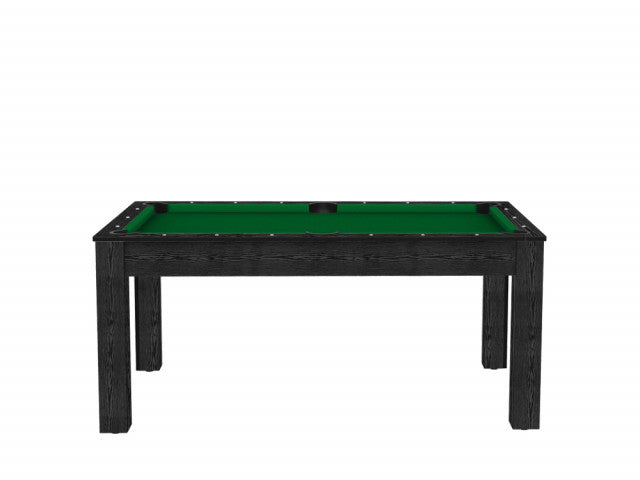Billard Texas 6 pieds convertible en table à manger - 6 personnes - Coloris noir boisé tapis vert