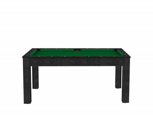 Billard Texas 6 pieds convertible en table à manger - 6 personnes - Coloris noir boisé tapis vert
