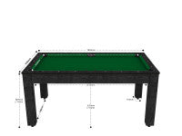 Billard Texas 6 pieds convertible en table à manger - 6 personnes - Coloris noir boisé tapis vert