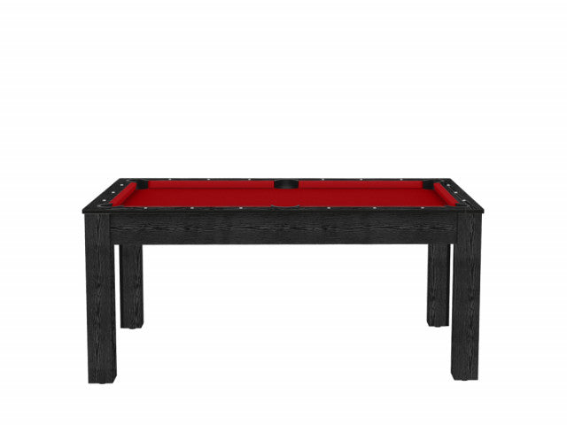 Billard Texas 6 pieds convertible en table à manger - 6 personnes - Coloris noir boisé tapis rouge
