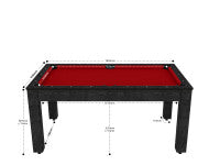 Billard Texas 6 pieds convertible en table à manger - 6 personnes - Coloris noir boisé tapis rouge