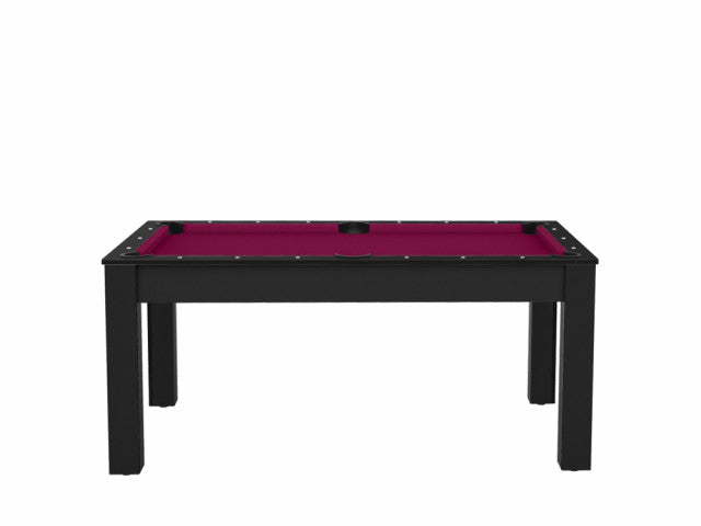 Billard Texas 6 pieds convertible en table à manger - 6 personnes - Coloris noir grainé tapis prune