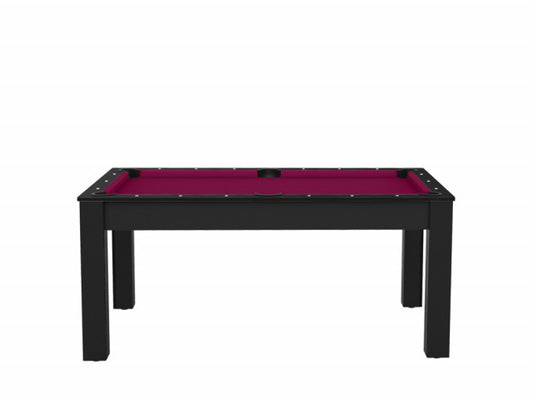 Billard Texas 6 pieds convertible en table à manger - 6 personnes - Coloris noir grainé tapis prune