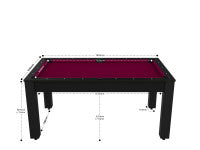 Billard Texas 6 pieds convertible en table à manger - 6 personnes - Coloris noir grainé tapis prune