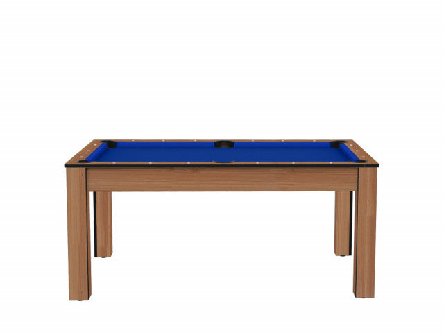 Billard Texas 6 pieds convertible en table à manger - 6 personnes - Coloris hêtre boisé tapis bleu