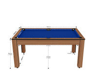 Billard Texas 6 pieds convertible en table à manger - 6 personnes - Coloris hêtre boisé tapis bleu