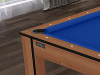 Billard Texas 6 pieds convertible en table à manger - 6 personnes - Coloris hêtre boisé tapis bleu
