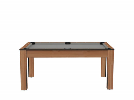 Billard Texas 6 pieds convertible en table à manger - 6 personnes - Coloris hêtre boisé tapis gris