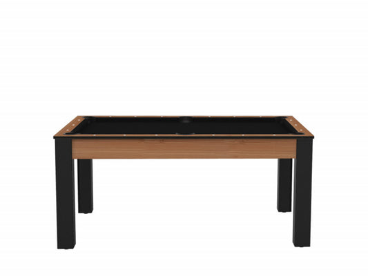 Billard Texas 6 pieds convertible en table à manger - 6 personnes - Coloris hêtre boisé tapis noir