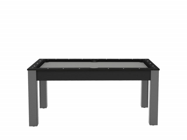 Billard Texas 6 pieds convertible en table à manger - 6 personnes - Coloris noir grainé tapis gris