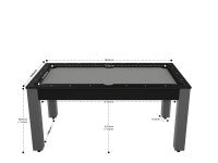 Billard Texas 6 pieds convertible en table à manger - 6 personnes - Coloris noir grainé tapis gris
