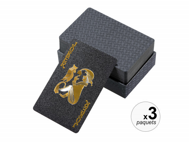 Lot de 3 paquets de 54 cartes brillantes PET waterproof - Coloris Noir