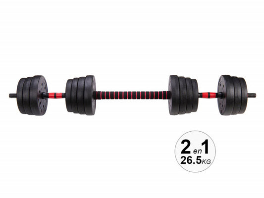 Haltères modulables 2en1 avec barre d'extension 26.5Kg