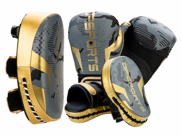 Set d'entrainement boxe DF SPORTS - Modèle Arena - Gris/Or - 12oz