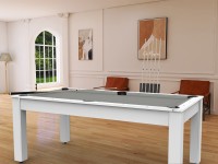 Billard Arizona 7 pieds convertible en table à manger - 8 personnes - Coloris blanc laqué tapis gris (4)