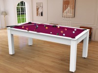 Billard Arizona 7 pieds convertible en table à manger - 8 personnes - Coloris blanc laqué tapis prune (6)