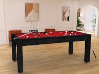 Billard Arizona 7 pieds convertible en table à manger - 8 personnes - Coloris noir boisé tapis rouge (5)