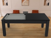 Billard Arizona 7 pieds convertible en table à manger - 8 personnes - Coloris noir grainé tapis gris (7)