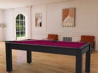 Billard Arizona 7 pieds convertible en table à manger - 8 personnes - Coloris noir grainé tapis prune (4)