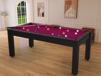 Billard Arizona 7 pieds convertible en table à manger - 8 personnes - Coloris noir grainé tapis prune (6)