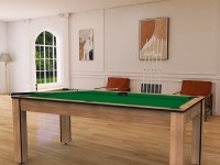 Billard Arizona 7 pieds convertible en table à manger - 8 personnes - Coloris hêtre boisé tapis vert (4)