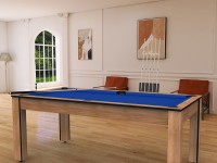 Billard Arizona 7 pieds convertible en table à manger - 8 personnes - Coloris hêtre boisé tapis bleu (4)