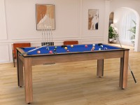 Billard Arizona 7 pieds convertible en table à manger - 8 personnes - Coloris hêtre boisé tapis bleu (5)