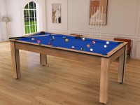Billard Arizona 7 pieds convertible en table à manger - 8 personnes - Coloris hêtre boisé tapis bleu (6)
