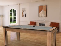 Billard Arizona 7 pieds convertible en table à manger - 8 personnes - Coloris hêtre boisé tapis gris (4)