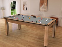 Billard Arizona 7 pieds convertible en table à manger - 8 personnes - Coloris hêtre boisé tapis gris (6)