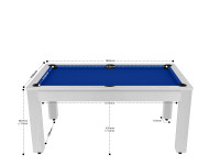 Billard Texas 6 pieds convertible en table à manger - 6 personnes - Coloris blanc boisé tapis bleu (2)