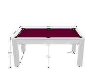 Billard Texas 6 pieds convertible en table à manger - 6 personnes - Coloris blanc laqué tapis prune (2)
