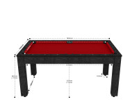 Billard Texas 6 pieds convertible en table à manger - 6 personnes - Coloris noir boisé tapis rouge (2)