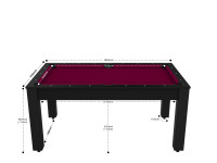 Billard Texas 6 pieds convertible en table à manger - 6 personnes - Coloris noir grainé tapis prune (2)