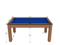 Billard Texas 6 pieds convertible en table à manger - 6 personnes - Coloris hêtre boisé tapis bleu (2)